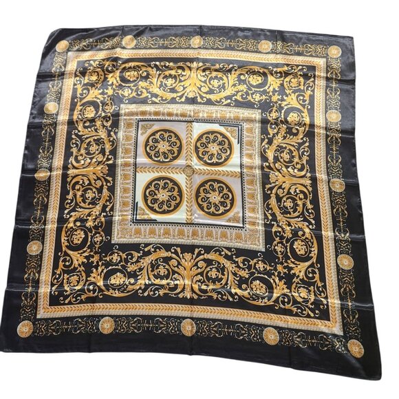 Gold Baroque Square Scarf 100% Polyester Black & Gold Accents  35"x35" - Picture 1 of 12